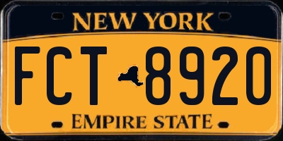 NY license plate FCT8920