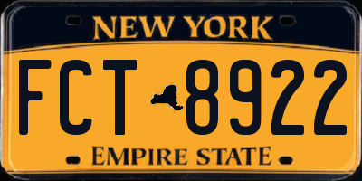 NY license plate FCT8922