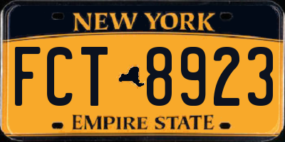 NY license plate FCT8923