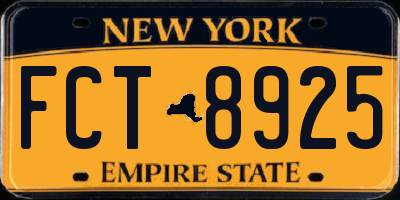 NY license plate FCT8925