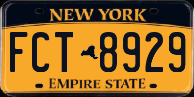 NY license plate FCT8929