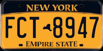 NY license plate FCT8947