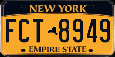 NY license plate FCT8949