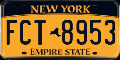 NY license plate FCT8953
