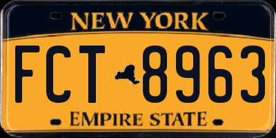 NY license plate FCT8963