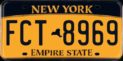 NY license plate FCT8969