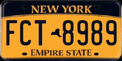 NY license plate FCT8989