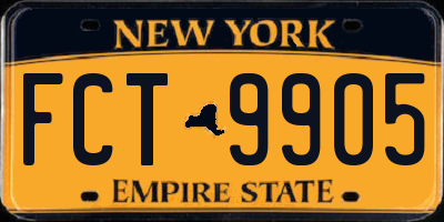 NY license plate FCT9905