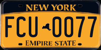 NY license plate FCU0077