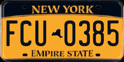 NY license plate FCU0385
