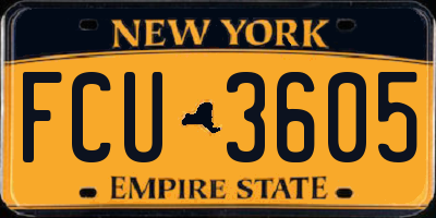 NY license plate FCU3605