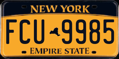 NY license plate FCU9985