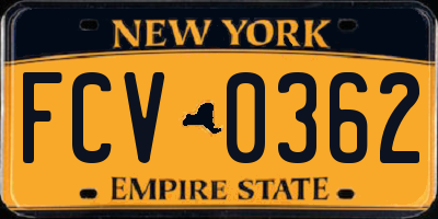 NY license plate FCV0362