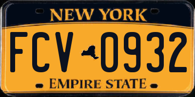 NY license plate FCV0932