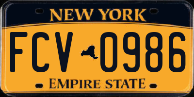 NY license plate FCV0986