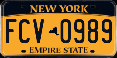NY license plate FCV0989