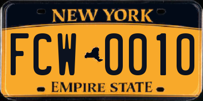 NY license plate FCW0010
