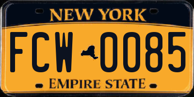 NY license plate FCW0085