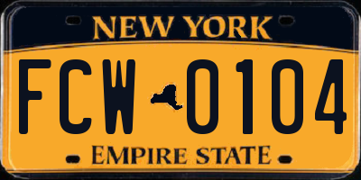 NY license plate FCW0104