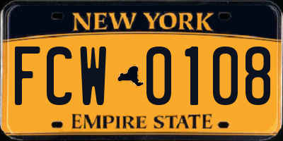 NY license plate FCW0108