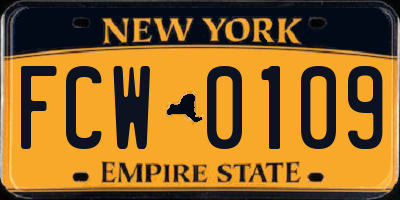 NY license plate FCW0109