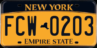 NY license plate FCW0203