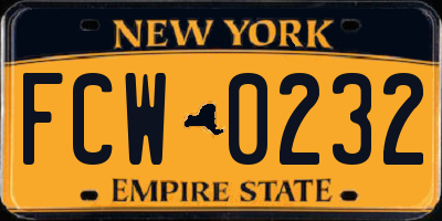 NY license plate FCW0232