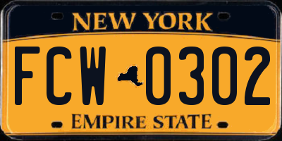 NY license plate FCW0302