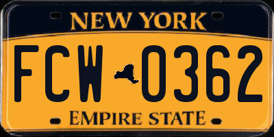 NY license plate FCW0362