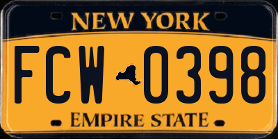 NY license plate FCW0398