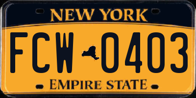 NY license plate FCW0403