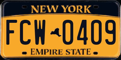 NY license plate FCW0409