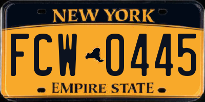 NY license plate FCW0445