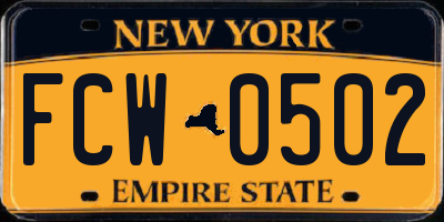 NY license plate FCW0502