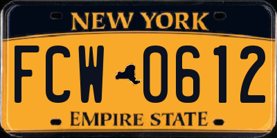 NY license plate FCW0612