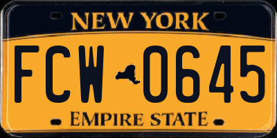 NY license plate FCW0645