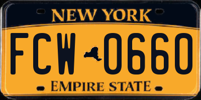 NY license plate FCW0660