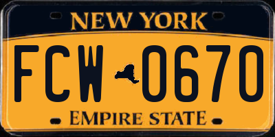 NY license plate FCW0670