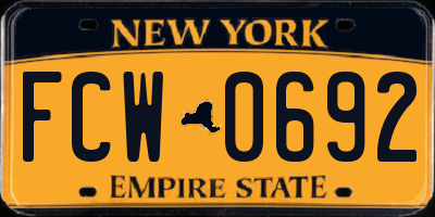 NY license plate FCW0692