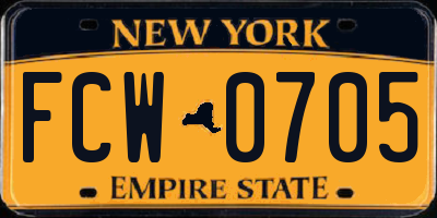 NY license plate FCW0705