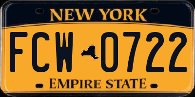 NY license plate FCW0722