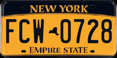 NY license plate FCW0728