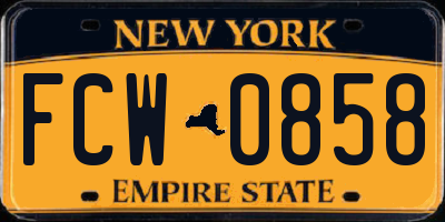 NY license plate FCW0858