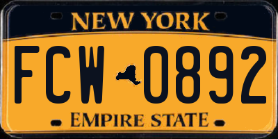 NY license plate FCW0892