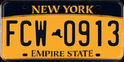 NY license plate FCW0913