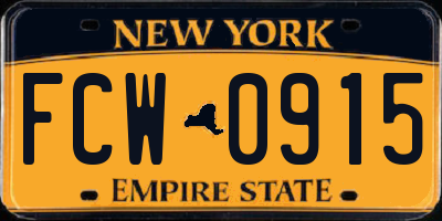 NY license plate FCW0915