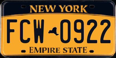 NY license plate FCW0922