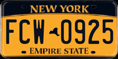 NY license plate FCW0925