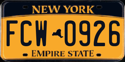 NY license plate FCW0926