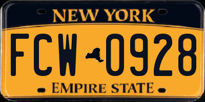 NY license plate FCW0928